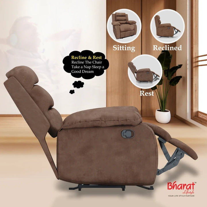 Bharat Lifestyle Austin Fabric Manual Recliner (Grey) | 1 Seater Recliner Chair Sofa | Soft Suede Fabric | 3 Comfort Positions | DIY Assembly | 1 Year Warranty | For Living Room, Bedroom, Home & Office - BHARAT LIFESPACE PRIVATE LIMITED