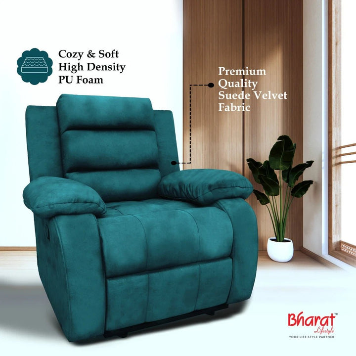 Bharat Lifestyle Austin Fabric Manual Recliner (Grey) | 1 Seater Recliner Chair Sofa | Soft Suede Fabric | 3 Comfort Positions | DIY Assembly | 1 Year Warranty | For Living Room, Bedroom, Home & Office - BHARAT LIFESPACE PRIVATE LIMITED