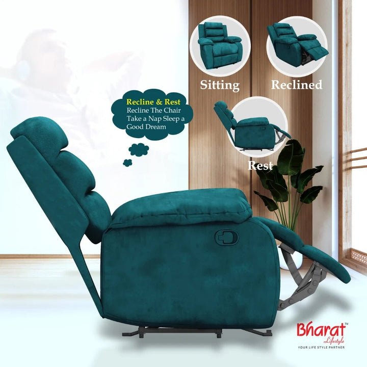 Bharat Lifestyle Austin Fabric Manual Recliner (Grey) | 1 Seater Recliner Chair Sofa | Soft Suede Fabric | 3 Comfort Positions | DIY Assembly | 1 Year Warranty | For Living Room, Bedroom, Home & Office - BHARAT LIFESPACE PRIVATE LIMITED