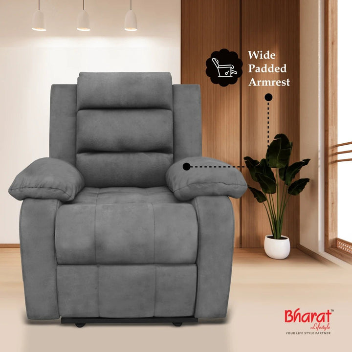 Bharat Lifestyle Austin Fabric Manual Recliner (Grey) | 1 Seater Recliner Chair Sofa | Soft Suede Fabric | 3 Comfort Positions | DIY Assembly | 1 Year Warranty | For Living Room, Bedroom, Home & Office - BHARAT LIFESPACE PRIVATE LIMITED