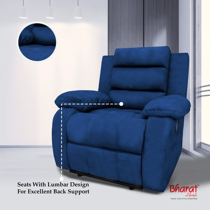 Bharat Lifestyle Austin Manual Recliner | 1 Seater Chair Sofa | Single Sofa Recliner| 3 Comfort Position | Wooden Frame | Suede Fabric | 1 Seater Recliner for Living Room Bedroom,1 Year Warranty, Blue - BHARAT LIFESPACE PRIVATE LIMITED