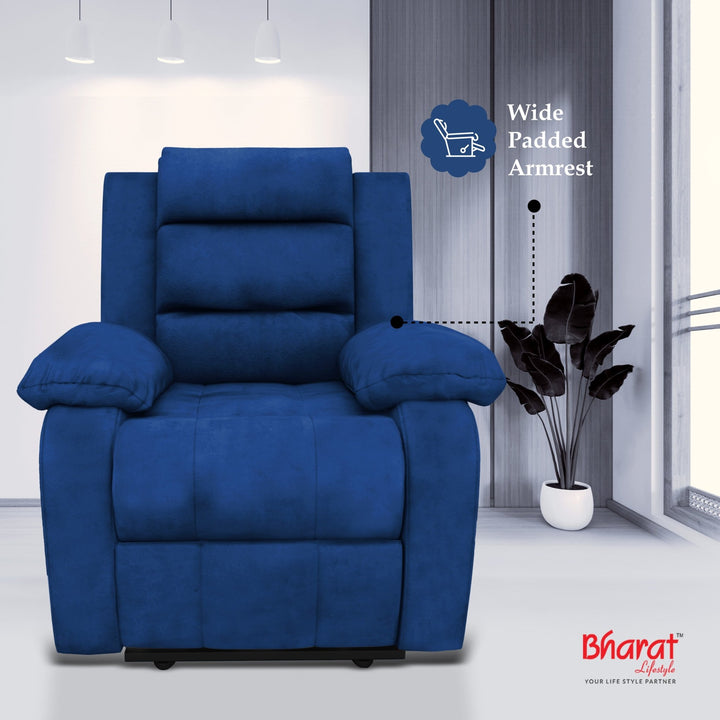 Bharat Lifestyle Austin Manual Recliner | 1 Seater Chair Sofa | Single Sofa Recliner| 3 Comfort Position | Wooden Frame | Suede Fabric | 1 Seater Recliner for Living Room Bedroom,1 Year Warranty, Blue - BHARAT LIFESPACE PRIVATE LIMITED