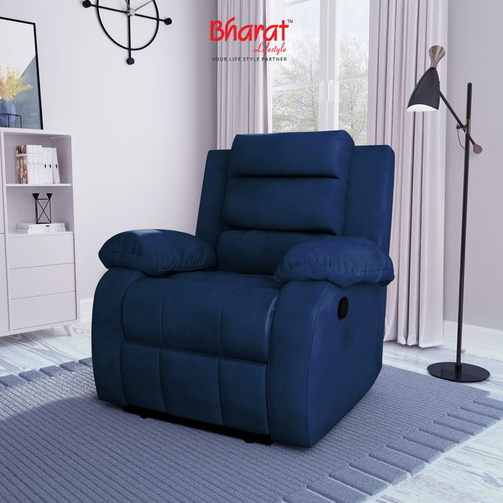 Bharat Lifestyle Austin Manual Recliner | 1 Seater Chair Sofa | Single Sofa Recliner| 3 Comfort Position | Wooden Frame | Suede Fabric | 1 Seater Recliner for Living Room Bedroom,1 Year Warranty, Blue - BHARAT LIFESPACE PRIVATE LIMITED