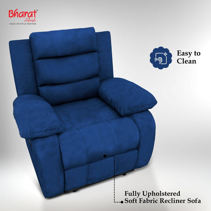 Bharat Lifestyle Austin Manual Recliner | 1 Seater Chair Sofa | Single Sofa Recliner| 3 Comfort Position | Wooden Frame | Suede Fabric | 1 Seater Recliner for Living Room Bedroom,1 Year Warranty, Blue - BHARAT LIFESPACE PRIVATE LIMITED