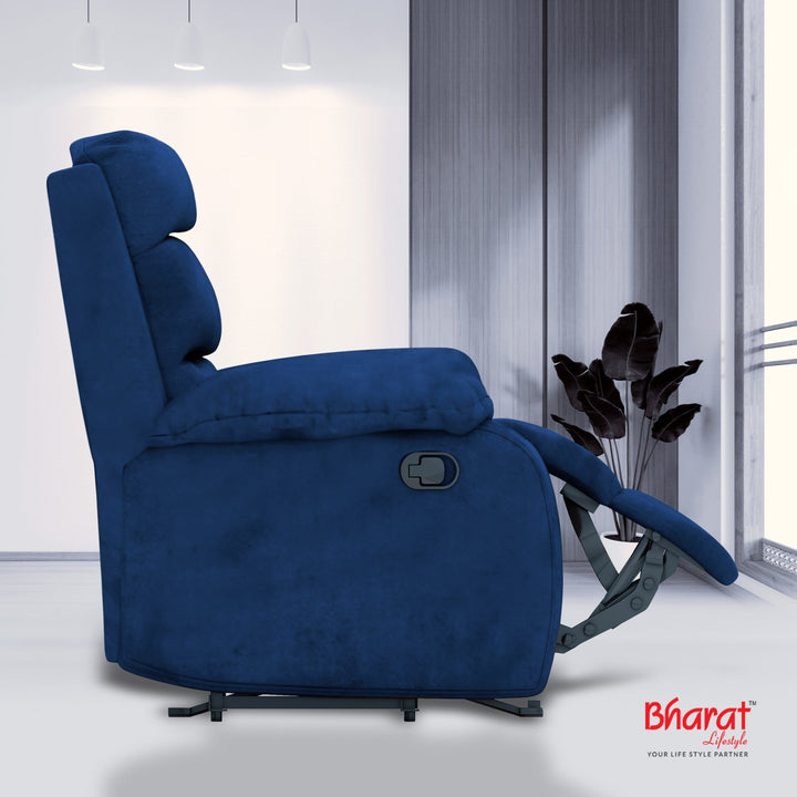 Bharat Lifestyle Austin Manual Recliner | 1 Seater Chair Sofa | Single Sofa Recliner| 3 Comfort Position | Wooden Frame | Suede Fabric | 1 Seater Recliner for Living Room Bedroom,1 Year Warranty, Blue - BHARAT LIFESPACE PRIVATE LIMITED