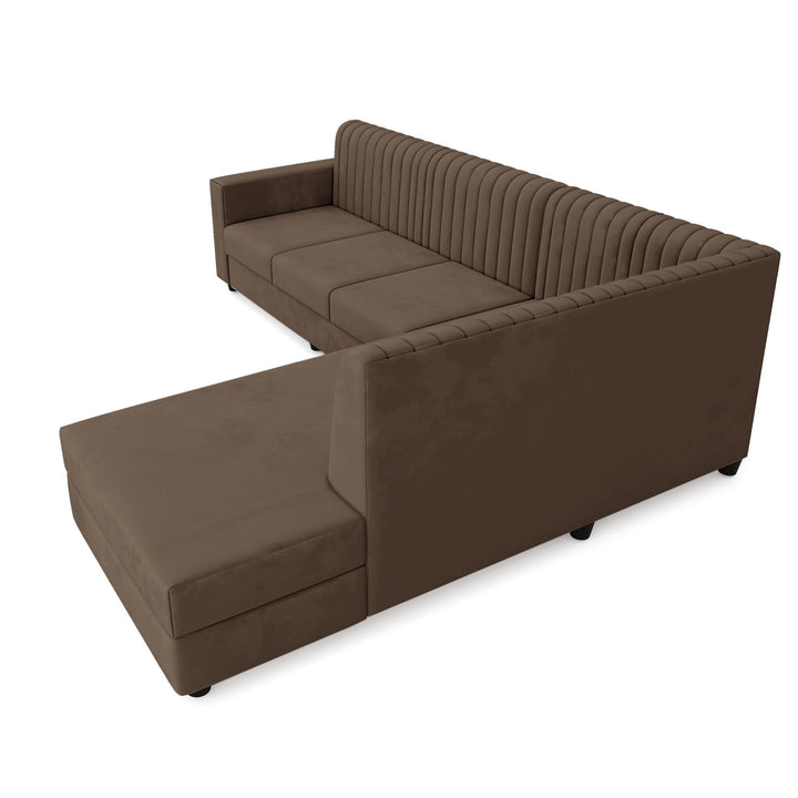 Bharat Lifestyle Benin L Shape Fabric 6 Seater Sofa (Finish Color - Brown, DIY(Do - It - Yourself) - BHARAT LIFESPACE PRIVATE LIMITED