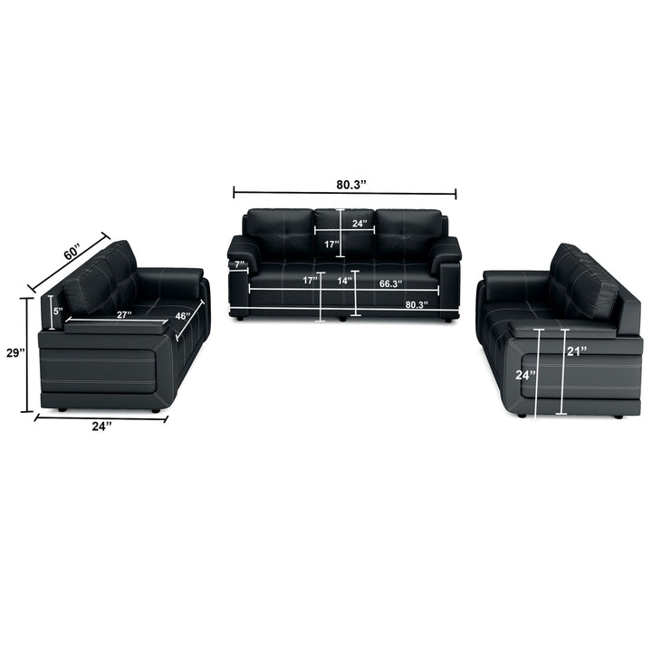Bharat Lifestyle Blackberry Leatherette 3 + 2 + 2 Sofa Set (Black, DIY(Do - It - Yourself)) - BHARAT LIFESPACE PRIVATE LIMITED