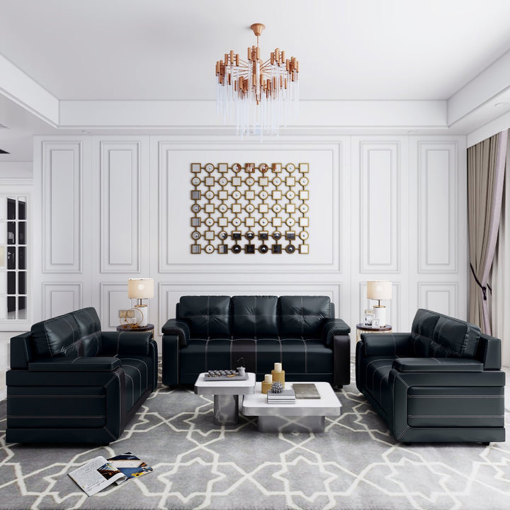 Bharat Lifestyle Blackberry Leatherette 3 + 2 + 2 Sofa Set (Black, DIY(Do - It - Yourself)) - BHARAT LIFESPACE PRIVATE LIMITED