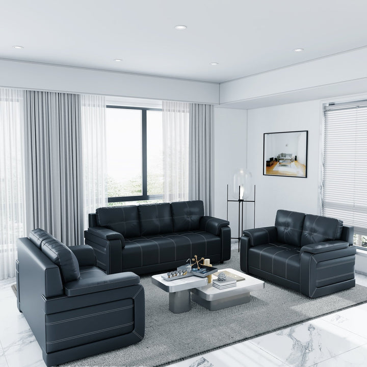 Bharat Lifestyle Blackberry Leatherette 3 + 2 + 2 Sofa Set (Black, DIY(Do - It - Yourself)) - BHARAT LIFESPACE PRIVATE LIMITED
