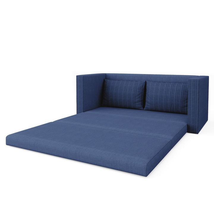 Bharat Lifestyle Bliss Fabric 3 Seater Double Solid Wood Fold Out Sofa Cum Bed (Finish Color - Blue Delivery Condition - Pre - assembled) - BHARAT LIFESPACE PRIVATE LIMITED