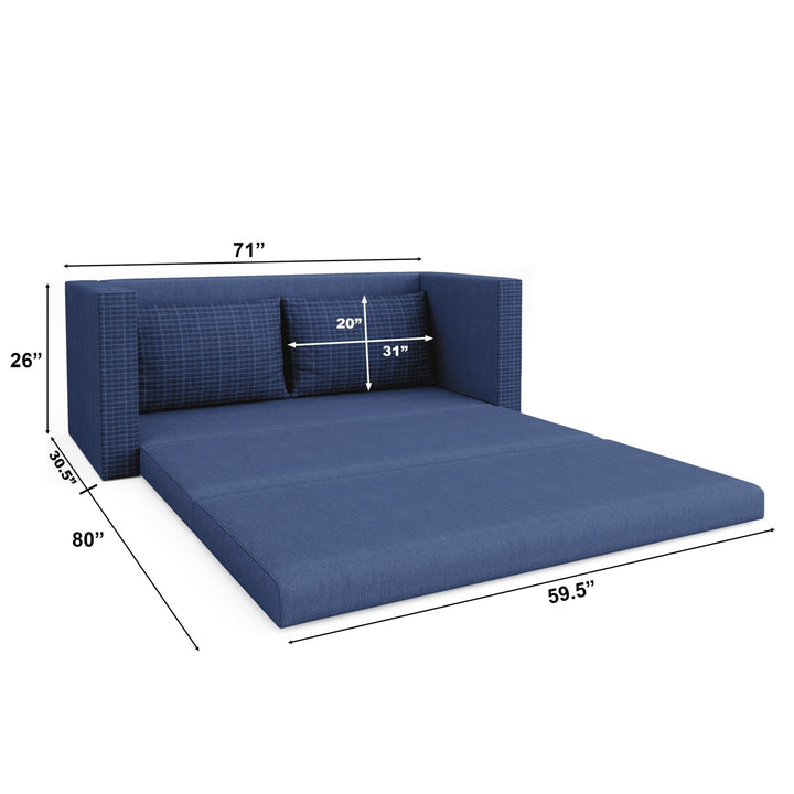 Bharat Lifestyle Bliss Fabric 3 Seater Double Solid Wood Fold Out Sofa Cum Bed (Finish Color - Blue Delivery Condition - Pre - assembled) - BHARAT LIFESPACE PRIVATE LIMITED