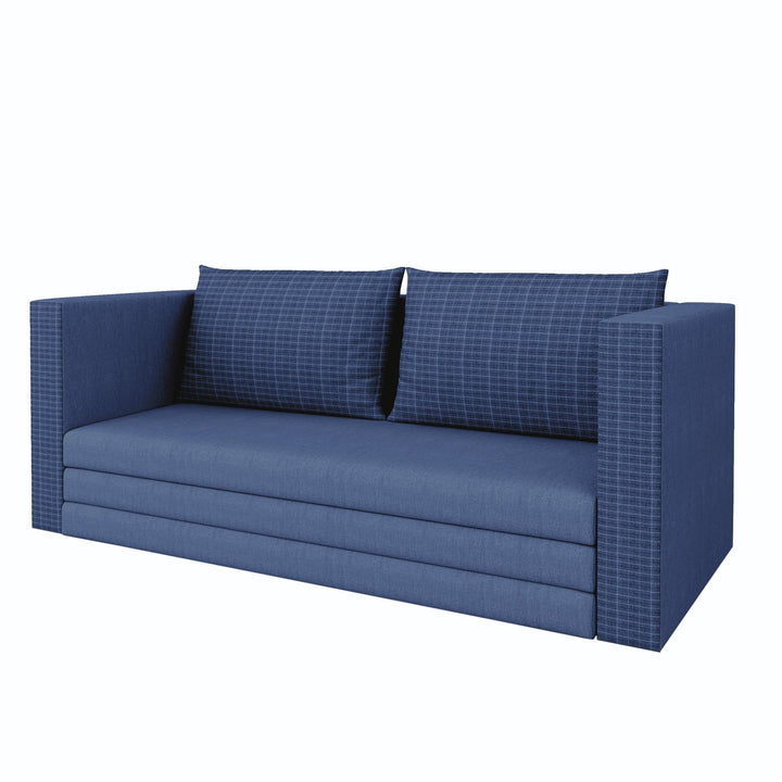 Bharat Lifestyle Bliss Fabric 3 Seater Double Solid Wood Fold Out Sofa Cum Bed (Finish Color - Blue Delivery Condition - Pre - assembled) - BHARAT LIFESPACE PRIVATE LIMITED
