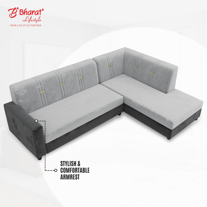 Bharat Lifestyle Brista L Shape Fabric 6 Seater Sofa (Finish Color - Black & Grey, DIY(Do - It - Yourself) - BHARAT LIFESPACE PRIVATE LIMITED