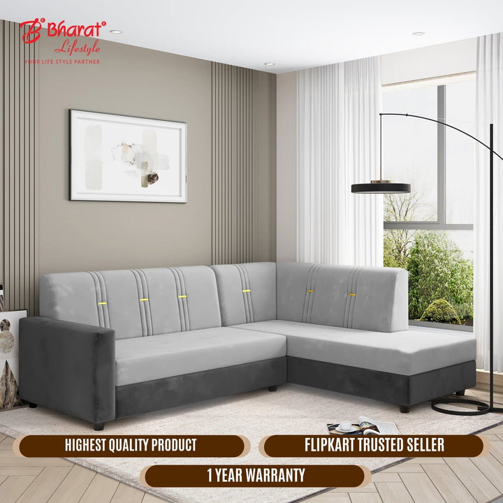 Bharat Lifestyle Brista L Shape Fabric 6 Seater Sofa (Finish Color - Black & Grey, DIY(Do - It - Yourself) - BHARAT LIFESPACE PRIVATE LIMITED
