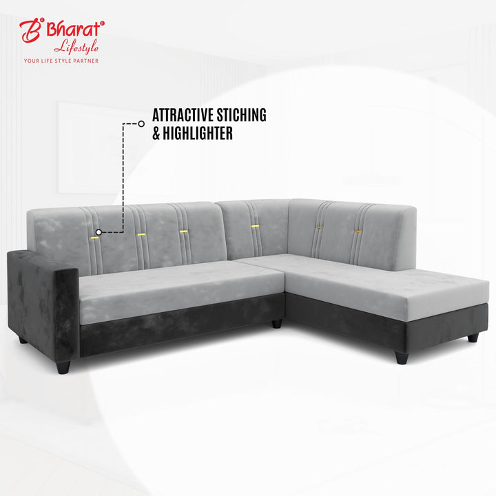 Bharat Lifestyle Brista L Shape Fabric 6 Seater Sofa (Finish Color - Black & Grey, DIY(Do - It - Yourself) - BHARAT LIFESPACE PRIVATE LIMITED