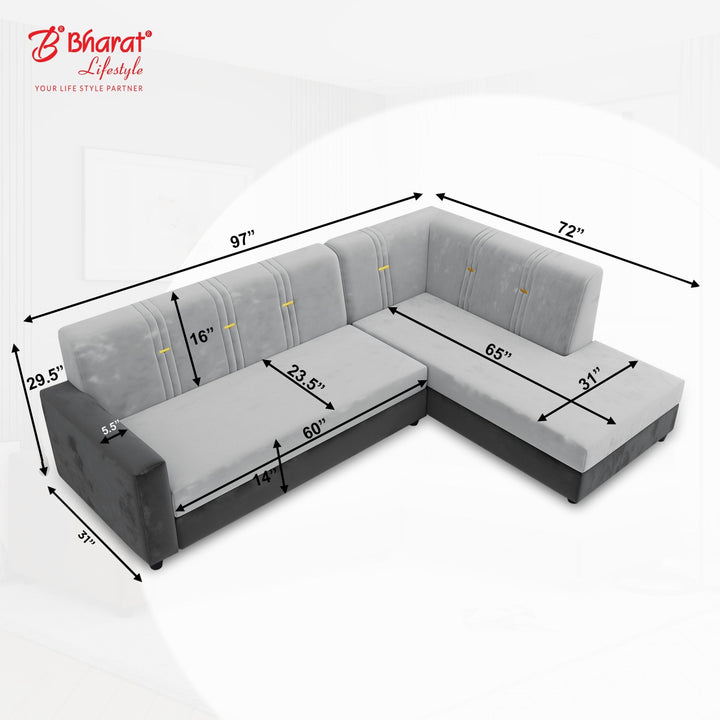 Bharat Lifestyle Brista L Shape Fabric 6 Seater Sofa (Finish Color - Black & Grey, DIY(Do - It - Yourself) - BHARAT LIFESPACE PRIVATE LIMITED