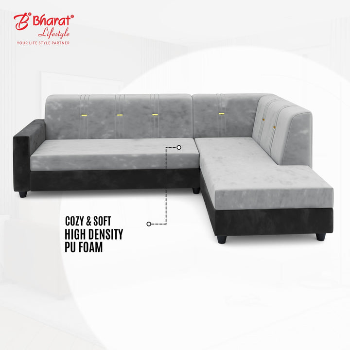 Bharat Lifestyle Brista L Shape Fabric 6 Seater Sofa (Finish Color - Black & Grey, DIY(Do - It - Yourself) - BHARAT LIFESPACE PRIVATE LIMITED