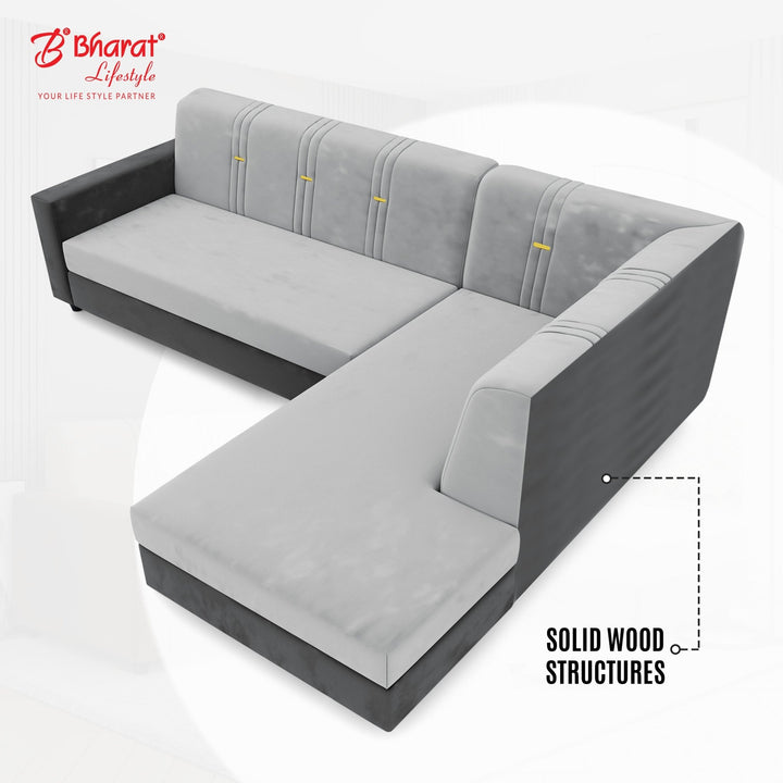 Bharat Lifestyle Brista L Shape Fabric 6 Seater Sofa (Finish Color - Black & Grey, DIY(Do - It - Yourself) - BHARAT LIFESPACE PRIVATE LIMITED