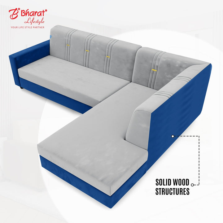Bharat Lifestyle Brista L Shape Fabric 6 Seater Sofa (Finish Color - Blue & Grey, DIY(Do - It - Yourself) - BHARAT LIFESPACE PRIVATE LIMITED