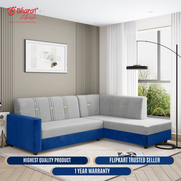 Bharat Lifestyle Brista L Shape Fabric 6 Seater Sofa (Finish Color - Blue & Grey, DIY(Do - It - Yourself) - BHARAT LIFESPACE PRIVATE LIMITED