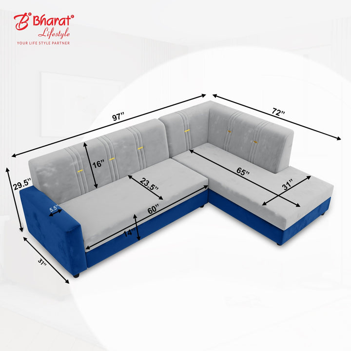 Bharat Lifestyle Brista L Shape Fabric 6 Seater Sofa (Finish Color - Blue & Grey, DIY(Do - It - Yourself) - BHARAT LIFESPACE PRIVATE LIMITED