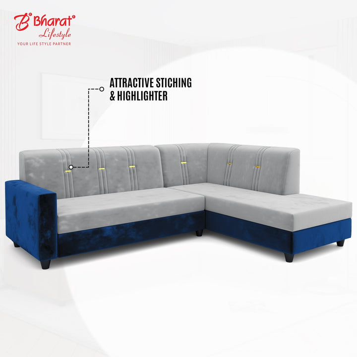 Bharat Lifestyle Brista L Shape Fabric 6 Seater Sofa (Finish Color - Blue & Grey, DIY(Do - It - Yourself) - BHARAT LIFESPACE PRIVATE LIMITED