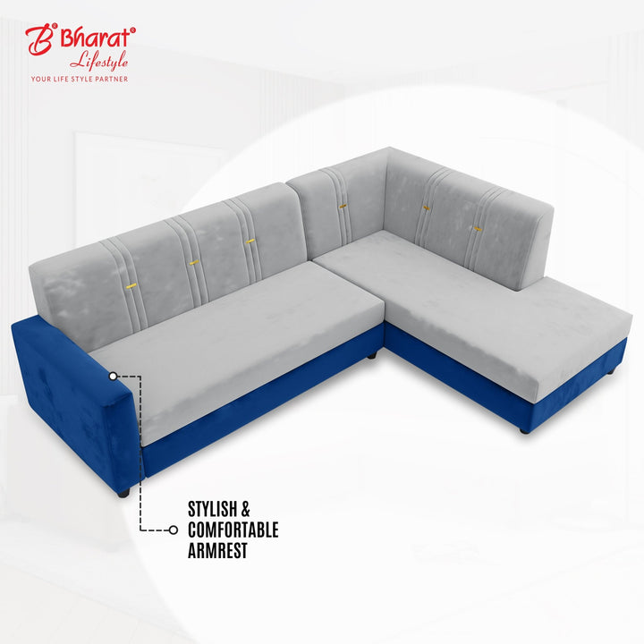 Bharat Lifestyle Brista L Shape Fabric 6 Seater Sofa (Finish Color - Blue & Grey, DIY(Do - It - Yourself) - BHARAT LIFESPACE PRIVATE LIMITED