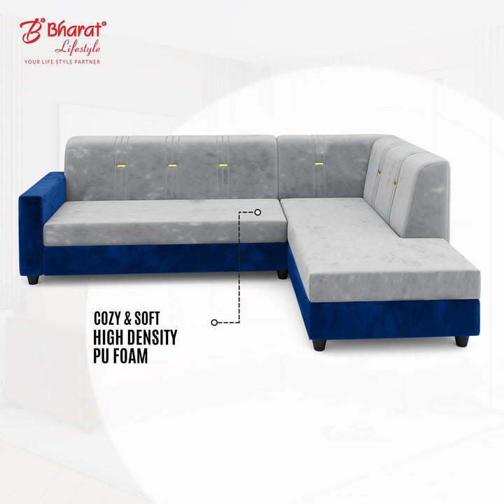 Bharat Lifestyle Brista L Shape Fabric 6 Seater Sofa (Finish Color - Blue & Grey, DIY(Do - It - Yourself) - BHARAT LIFESPACE PRIVATE LIMITED