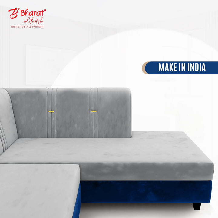 Bharat Lifestyle Brista L Shape Fabric 6 Seater Sofa (Finish Color - Blue & Grey, DIY(Do - It - Yourself) - BHARAT LIFESPACE PRIVATE LIMITED