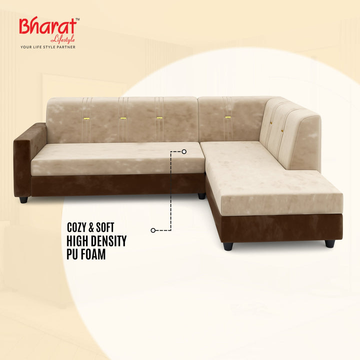 Bharat Lifestyle Brista L Shape Fabric 6 Seater Sofa (Finish Color - Cream & Brown, DIY(Do - It - Yourself) - BHARAT LIFESPACE PRIVATE LIMITED