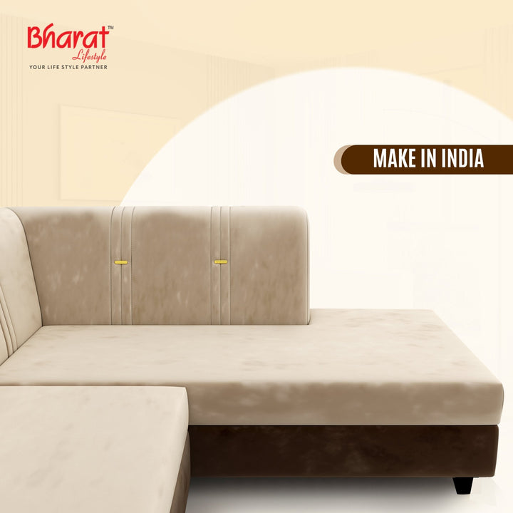 Bharat Lifestyle Brista L Shape Fabric 6 Seater Sofa (Finish Color - Cream & Brown, DIY(Do - It - Yourself) - BHARAT LIFESPACE PRIVATE LIMITED