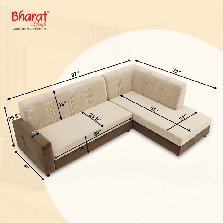 Bharat Lifestyle Brista L Shape Fabric 6 Seater Sofa (Finish Color - Cream & Brown, DIY(Do - It - Yourself) - BHARAT LIFESPACE PRIVATE LIMITED