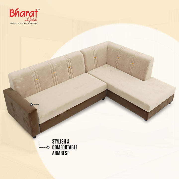 Bharat Lifestyle Brista L Shape Fabric 6 Seater Sofa (Finish Color - Cream & Brown, DIY(Do - It - Yourself) - BHARAT LIFESPACE PRIVATE LIMITED