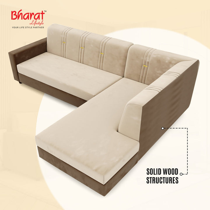 Bharat Lifestyle Brista L Shape Fabric 6 Seater Sofa (Finish Color - Cream & Brown, DIY(Do - It - Yourself) - BHARAT LIFESPACE PRIVATE LIMITED