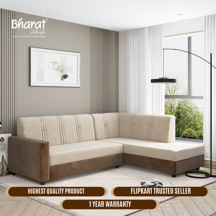 Bharat Lifestyle Brista L Shape Fabric 6 Seater Sofa (Finish Color - Cream & Brown, DIY(Do - It - Yourself) - BHARAT LIFESPACE PRIVATE LIMITED