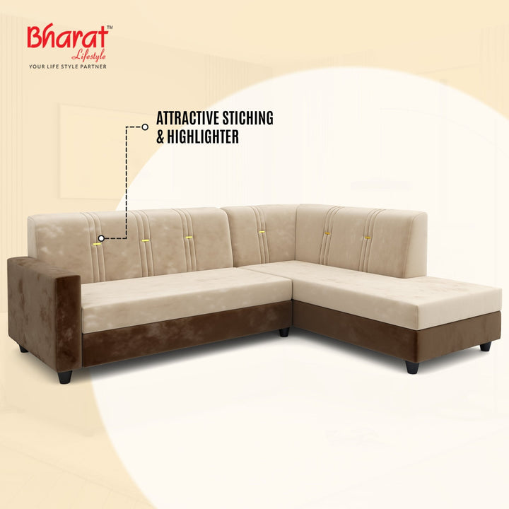 Bharat Lifestyle Brista L Shape Fabric 6 Seater Sofa (Finish Color - Cream & Brown, DIY(Do - It - Yourself) - BHARAT LIFESPACE PRIVATE LIMITED