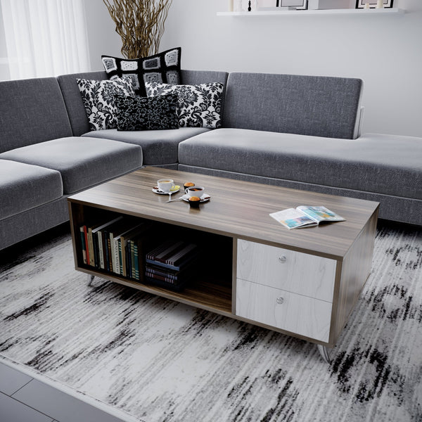 Bharat Lifestyle Chestnut Engineered Wood Coffee Table (Brown & White) | Stylish Modern Center Table for Living Room & Bedroom | Knock Down Delivery | DIY Assembly | 1 Year Warranty - BHARAT LIFESPACE PRIVATE LIMITED