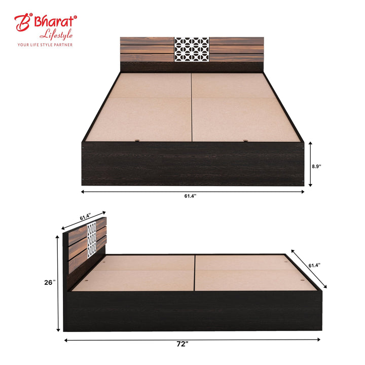 Bharat Lifestyle Chico Engineered Wood Queen Bed (Finish Color - Wenge, Delivery Condition - Knock Down) - BHARAT LIFESPACE PRIVATE LIMITED