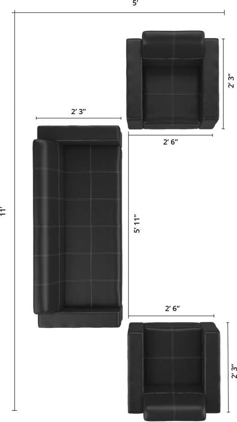 Bharat Lifestyle Cosmo Leatherette 3 + 1 + 1 Sofa Set (Black, DIY(Do - It - Yourself) - BHARAT LIFESPACE PRIVATE LIMITED