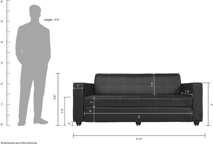 Bharat Lifestyle Cosmo Leatherette 3 Seater Sofa (Finish Color - Black, DIY(Do - It - Yourself) - BHARAT LIFESPACE PRIVATE LIMITED