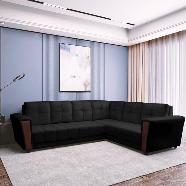 Bharat Lifestyle Cuba Leatherette 6 Seater Sofa (Finish Color - Black, DIY(Do - It - Yourself) - BHARAT LIFESPACE PRIVATE LIMITED