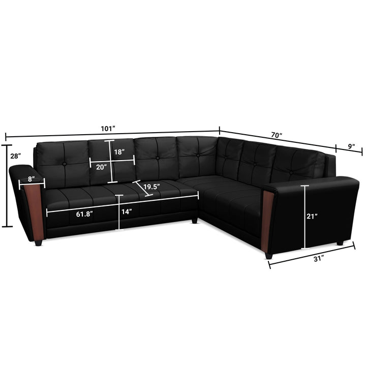 Bharat Lifestyle Cuba Leatherette 6 Seater Sofa (Finish Color - Black, DIY(Do - It - Yourself) - BHARAT LIFESPACE PRIVATE LIMITED