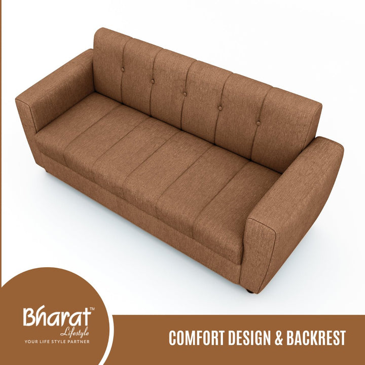 Bharat Lifestyle Deno 3 Seater Fabric Sofa | Mouse Brown Color | Comfortable & Stylish Sofa for Living Room, Bedroom | Modern Wooden Frame | DIY Assembly | 1 Year Warranty - BHARAT LIFESPACE PRIVATE LIMITED