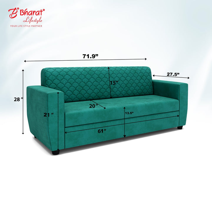 Bharat Lifestyle Deno 3 Seater Fabric Sofa | Peacock Green Color | Stylish & Comfortable Sofa for Living Room, Bedroom | Modern Design | DIY Assembly | 1 Year Warranty - BHARAT LIFESPACE PRIVATE LIMITED