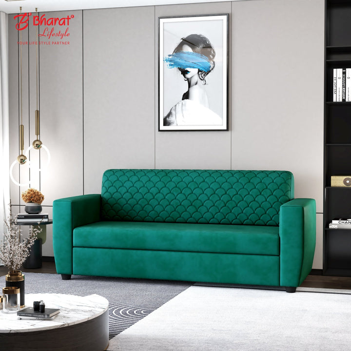 Bharat Lifestyle Deno 3 Seater Fabric Sofa | Peacock Green Color | Stylish & Comfortable Sofa for Living Room, Bedroom | Modern Design | DIY Assembly | 1 Year Warranty - BHARAT LIFESPACE PRIVATE LIMITED