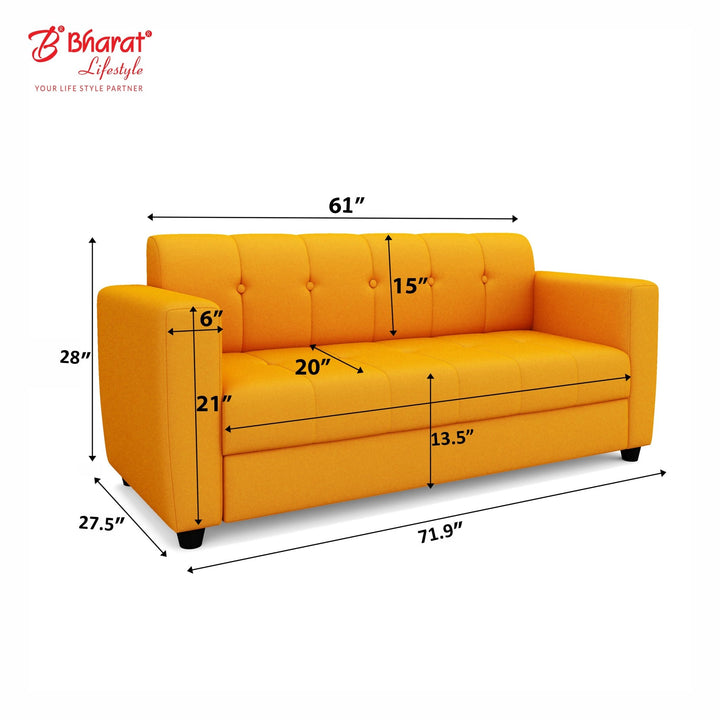Bharat Lifestyle Deno 3 Seater Fabric Sofa | Yellow Color | Luxurious & Comfortable Sofa for Living Room, Bedroom | Modern Design | DIY Assembly | 1 Year Warranty - BHARAT LIFESPACE PRIVATE LIMITED