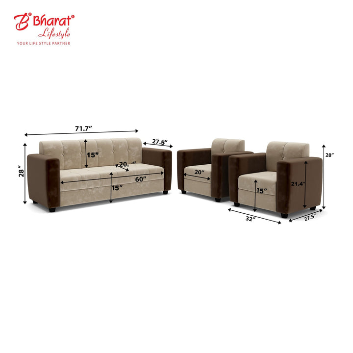 Bharat Lifestyle Deno Fabric Sofa Set | 3+1+1 Seater | Cream Brown Color | Stylish & Comfortable Sofa Set for Living Room, Bedroom | Soft Touch Fabric | DIY Assembly | 1 Year Warranty - BHARAT LIFESPACE PRIVATE LIMITED