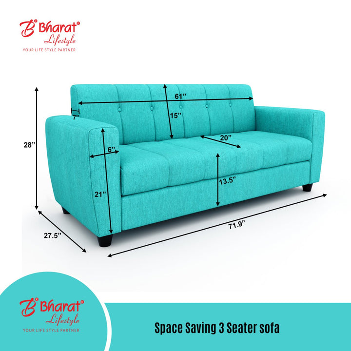 Bharat Lifestyle Deno Fabric Sofa Set | 3+2 Seater | Aqua Blue Color | Comfortable & Stylish Sofa Set for Living Room, Bedroom | Soft Fabric Upholstery | DIY Assembly | 1 Year Warranty - BHARAT LIFESPACE PRIVATE LIMITED