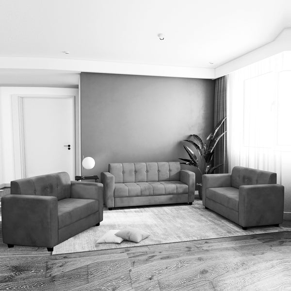 Bharat Lifestyle Deno Fabric Sofa Set | 3+2+2 Seater | Grey Color | Comfortable & Elegant Sofa Set for Living Room, Bedroom | Soft Fabric Upholstery | DIY Assembly | 1 Year Warranty - BHARAT LIFESPACE PRIVATE LIMITED