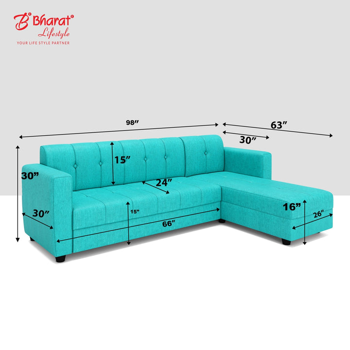 Bharat Lifestyle Deno L Shape Fabric Sofa (LHD) | 5 Seater | Aqua Blue Color | Stylish & Comfortable L - Shaped Sofa for Living Room, Bedroom | Soft Touch Fabric | DIY Assembly | 1 Year Warranty - BHARAT LIFESPACE PRIVATE LIMITED